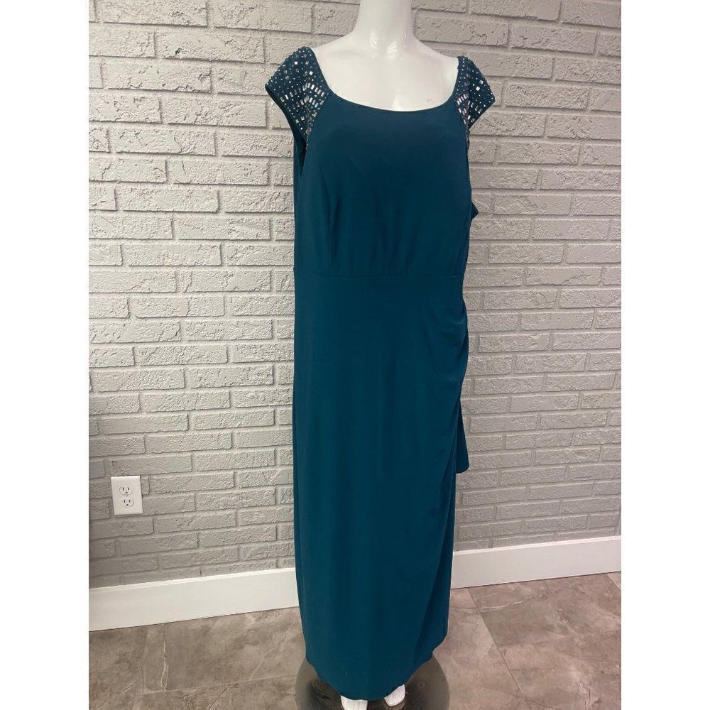 R&M Richards Rhinestones Ruched Maxi Dress Size 22